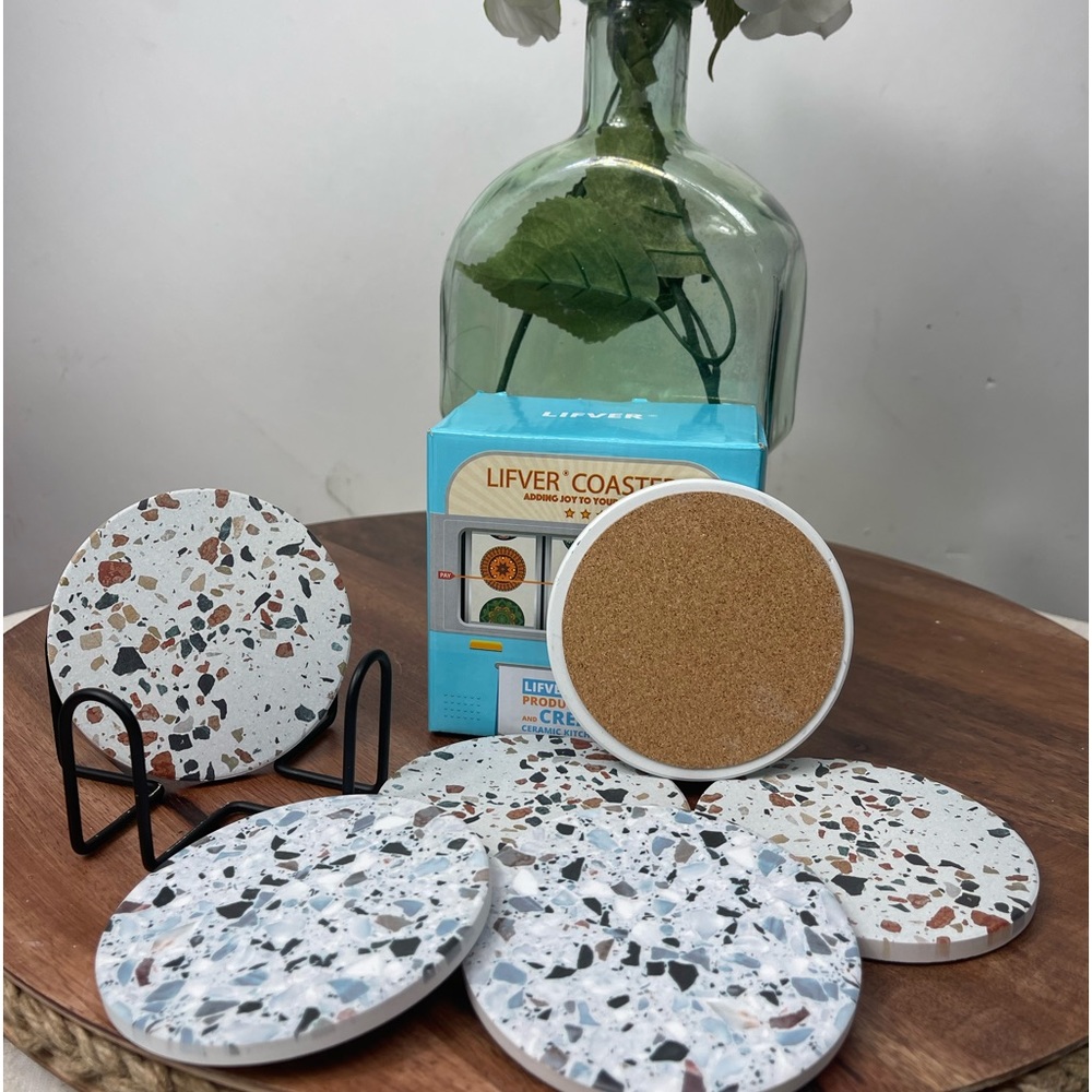 Lifver drink coasters ceramic set of 6,diez is 4” inches.